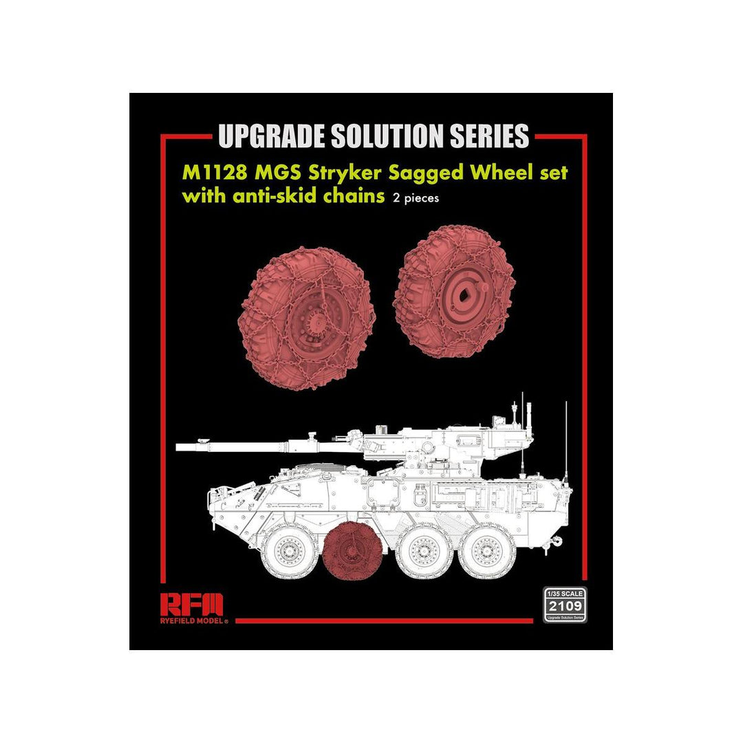 1/35 M1128 ストライカーMGS用 自重変形ホイールセット(滑り止めチェーン装着 x 2)