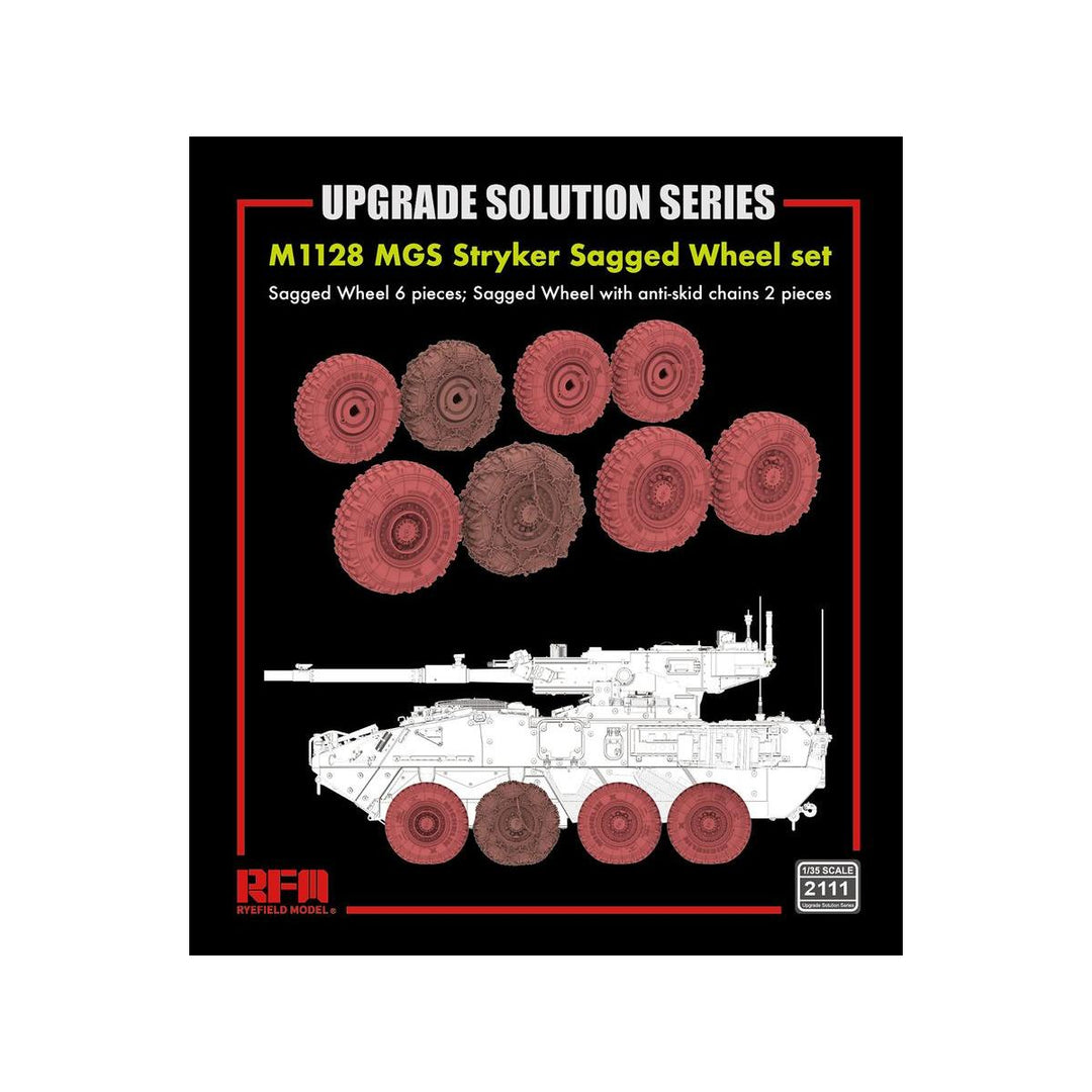 1/35 M1128 ストライカーMGS用 自重変形ホイールセット (自重変形 x 6、自重変形 & 滑り止めチェーン装着 x 2)