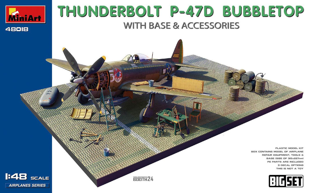 1/48 WW.II アメリカ軍 P-47Dサンダーボルト バブルトップ & 滑走路用鋼板 マーストンマット & ドラム缶付属 豪華情景セット