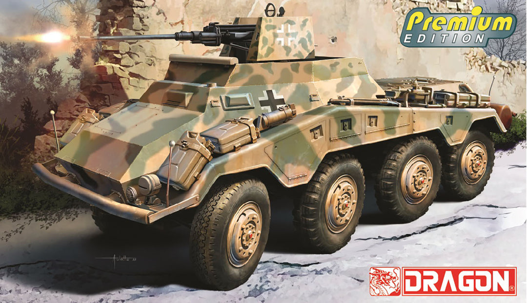1/35 WW.II ドイツ軍 Sd.Kfz.234/3 シュヴェーベラフェッテ 2cm対空砲搭載型 8輪重装甲車 金属製車幅ポール/ドイツ軍兵士フィギュア 4体付属 豪華仕様