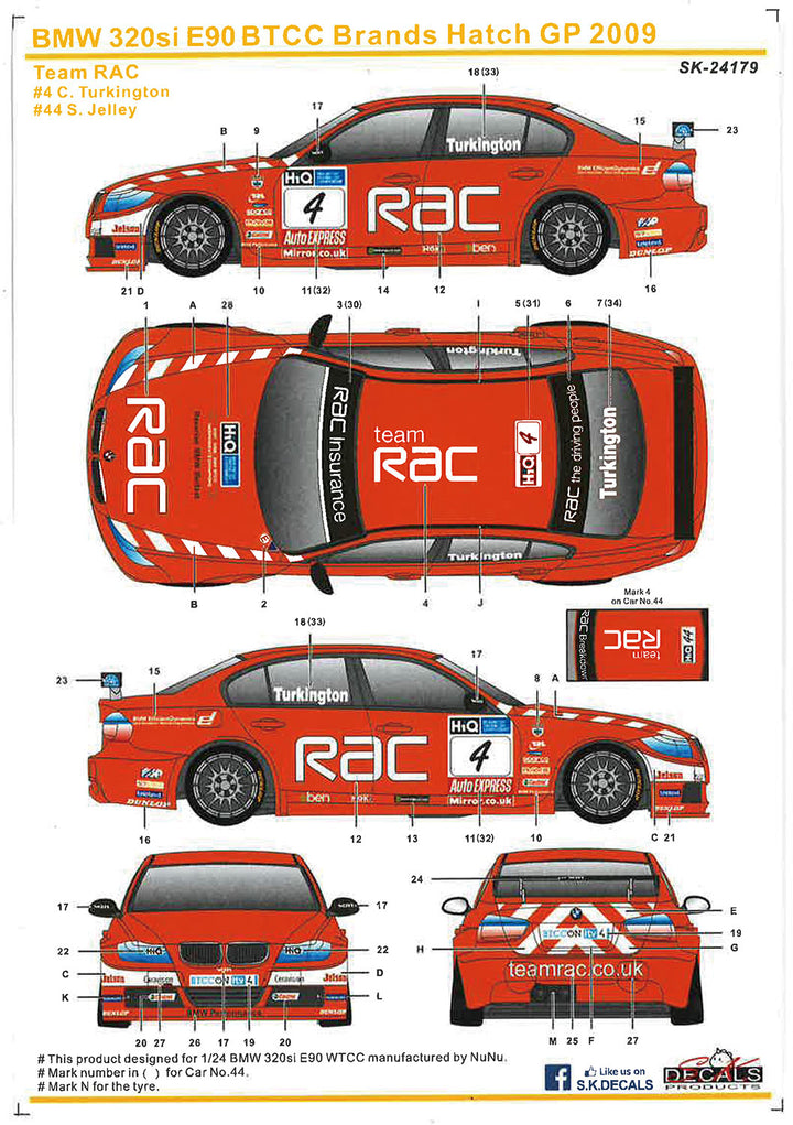 1/24 BMW 320si E90 2008 WTCC ブランズハッチ ウィナー 2009 BTCC ブランズハッチGP チーム RAC #4/#44 デカール付属
