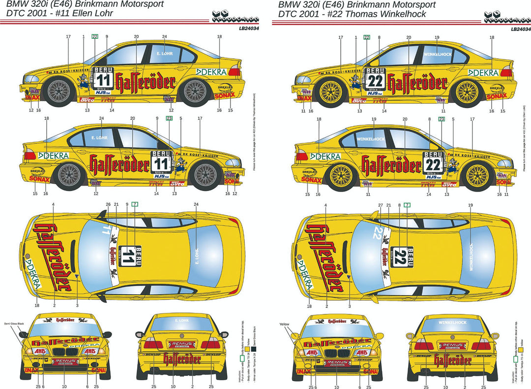 1/24 BMW 320i E46 2001 DTCドイツ ツーリングカーカップ ブリンクマン・モータースポーツ #11 & #22 デカール付属