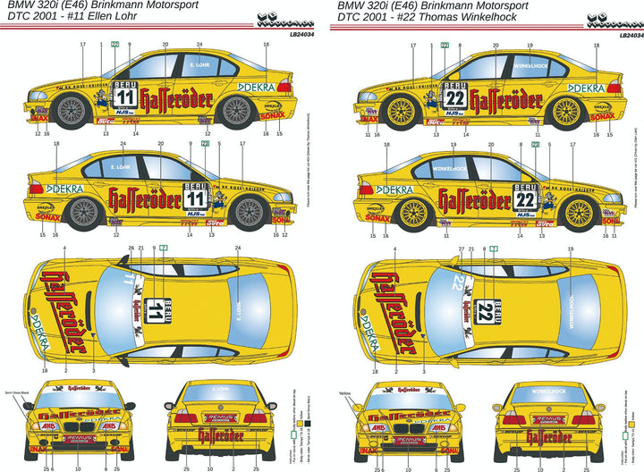 1/24 BMW 320i E46 2001 DTCドイツ ツーリングカーカップ ブリンクマン・モータースポーツ #11 & #22 デカール付属