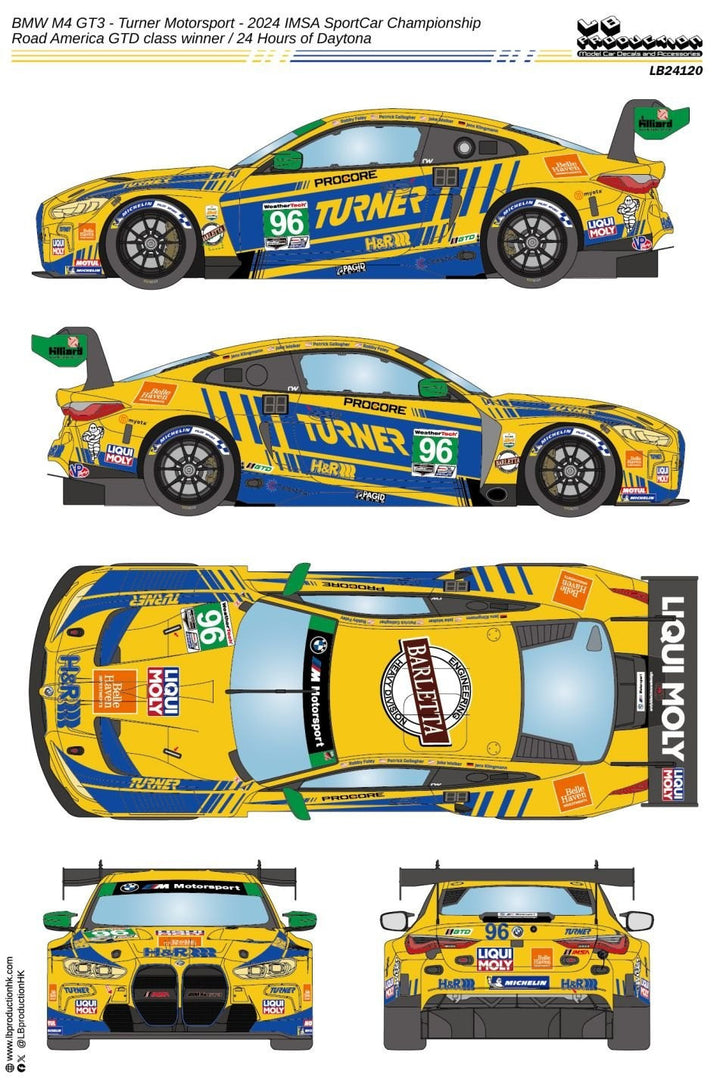 1/24 BMW M4 GT3 2024 IMSA スポーツカー・チャンピオンシップ ロード・アメリカ GTD クラスチャンピオン&デイトナ24時間レース ターナー・モータースポーツ #96 デカール付属