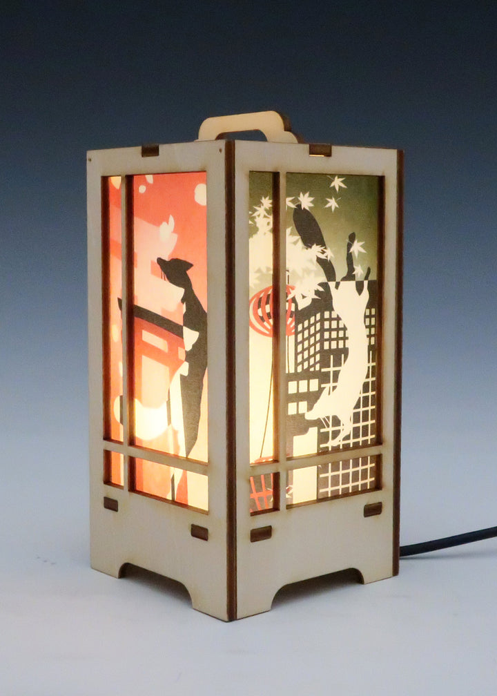 木製クラフト 木楽 行燈（きらく あんどん）きつね四季・白木