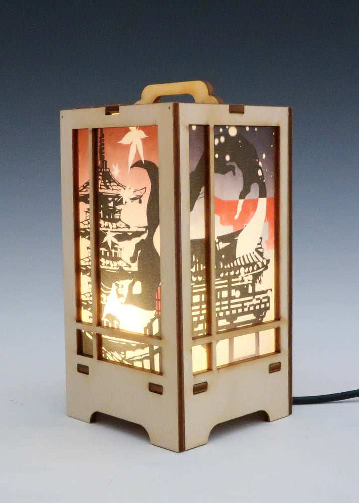 木製クラフト 木楽 行燈（きらく あんどん）きつね四季・白木