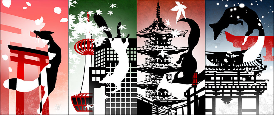 木製クラフト 木楽 行燈（きらく あんどん）きつね四季・白木