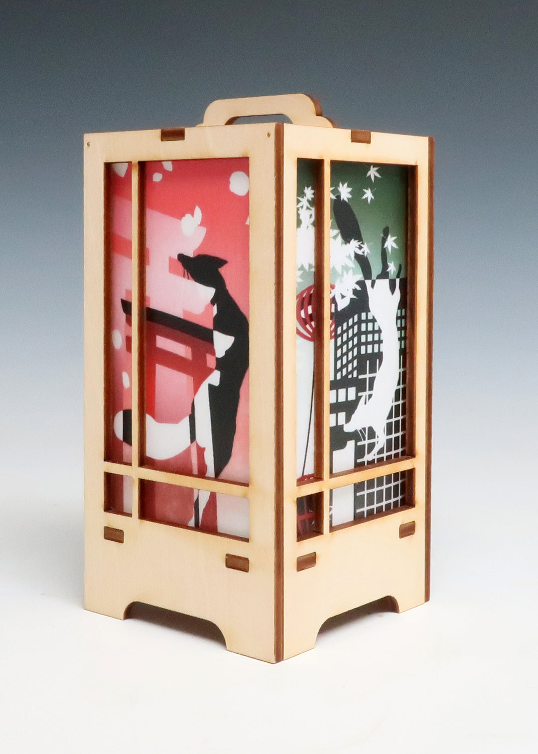 木製クラフト 木楽 行燈（きらく あんどん）きつね四季・白木