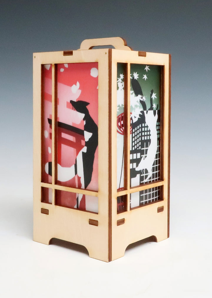 木製クラフト 木楽 行燈（きらく あんどん）きつね四季・白木