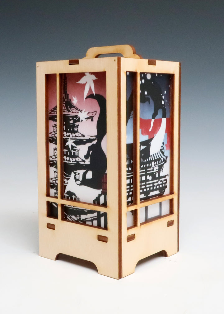 木製クラフト 木楽 行燈（きらく あんどん）きつね四季・白木