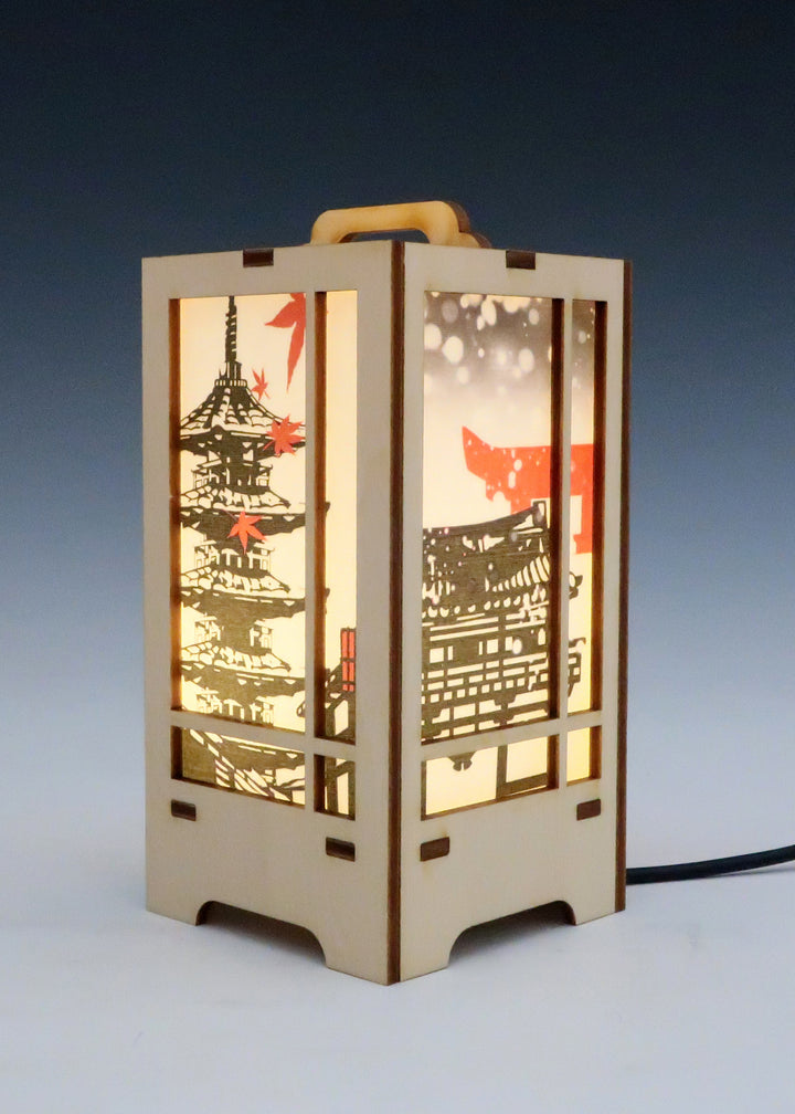 木製クラフト 木楽 行燈（きらく あんどん）京都四季風景・白木