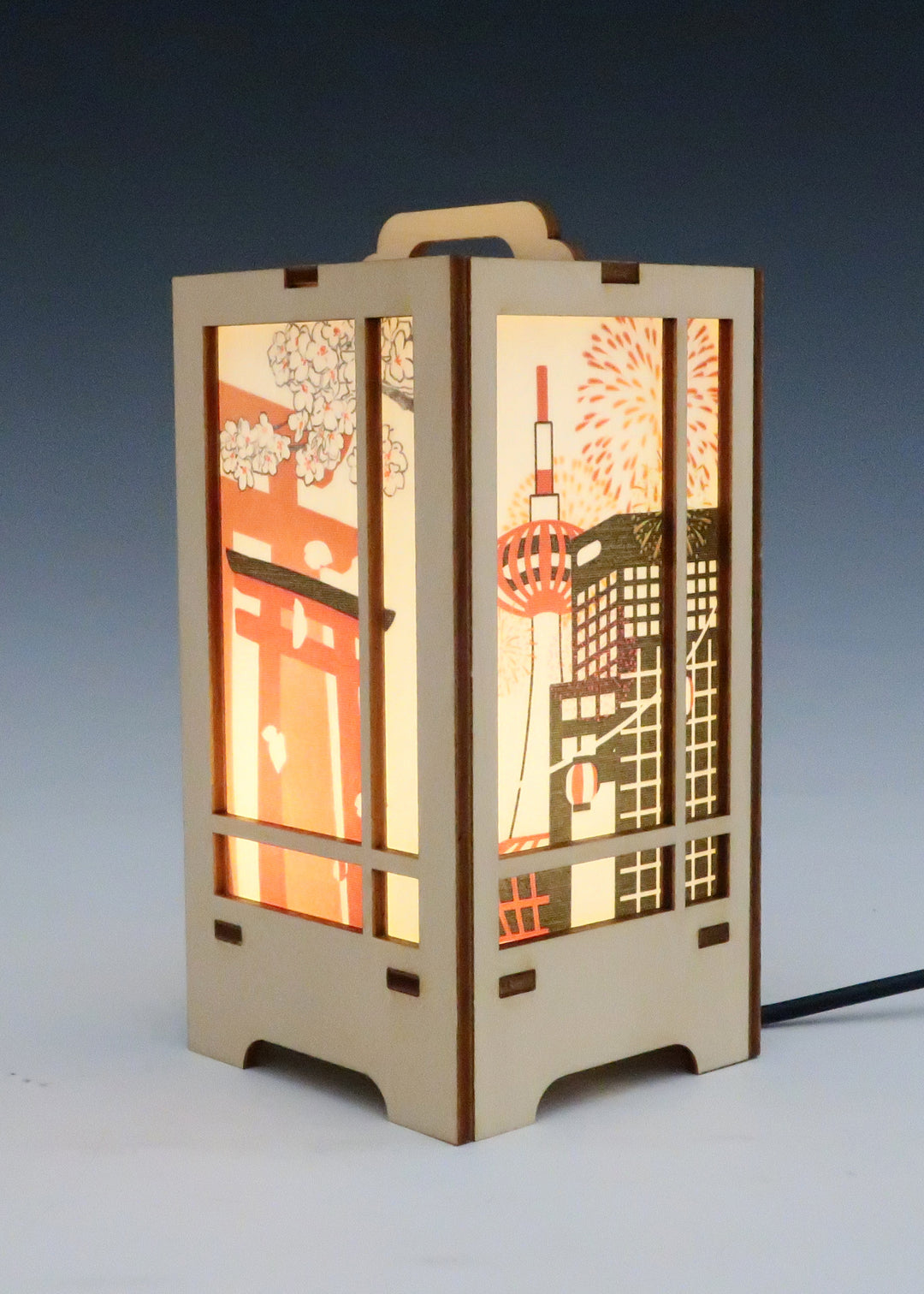 木製クラフト 木楽 行燈（きらく あんどん）京都四季風景・白木