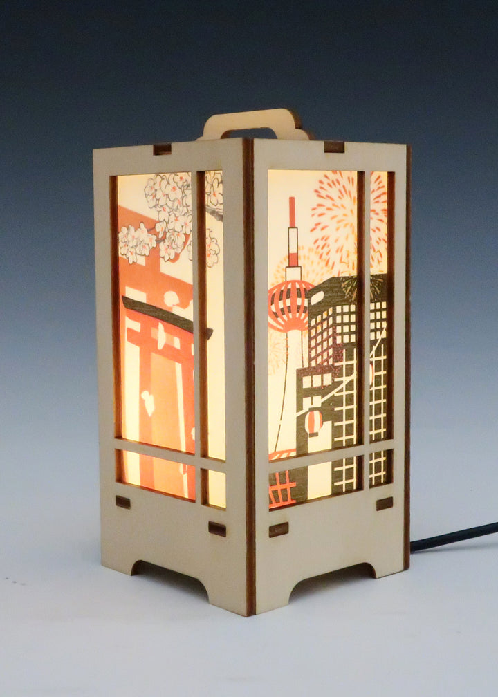 木製クラフト 木楽 行燈（きらく あんどん）京都四季風景・白木