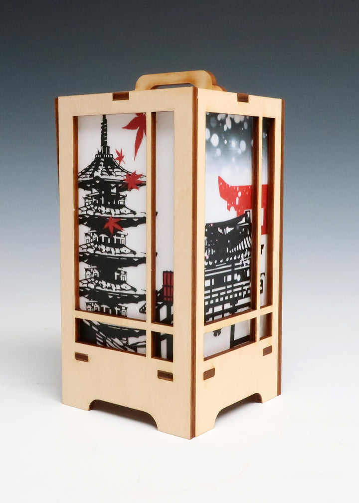 木製クラフト 木楽 行燈（きらく あんどん）京都四季風景・白木