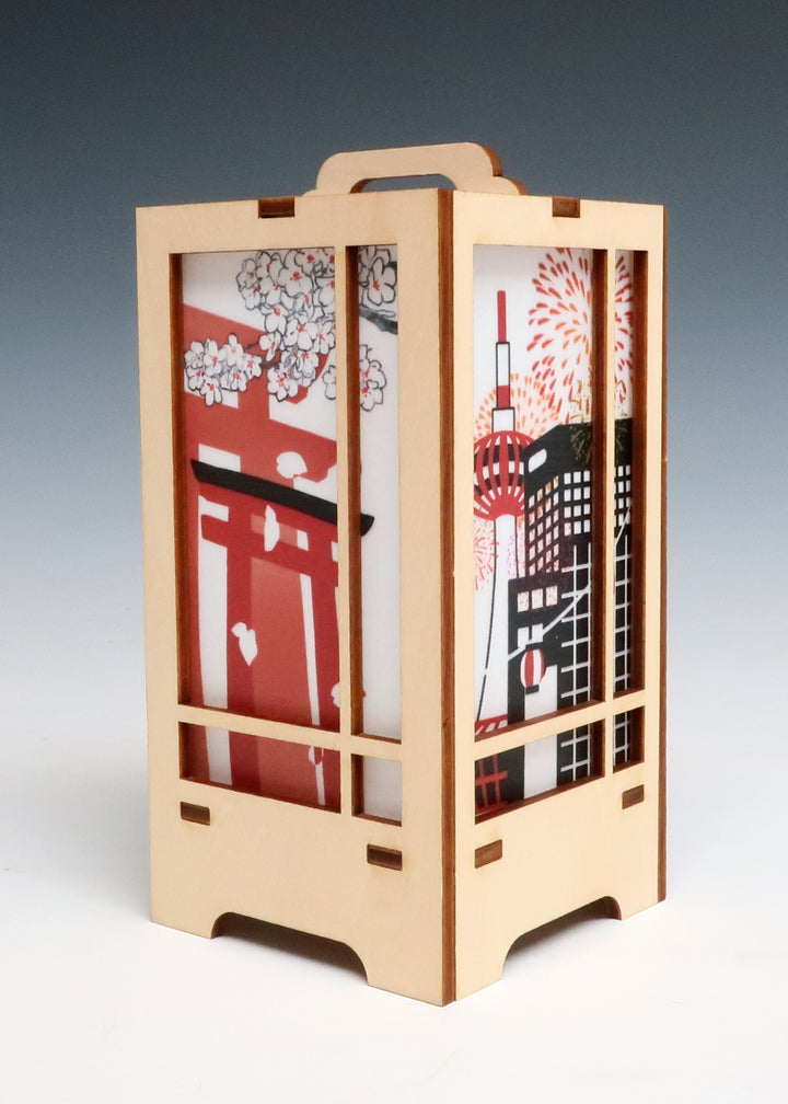 木製クラフト 木楽 行燈（きらく あんどん）京都四季風景・白木