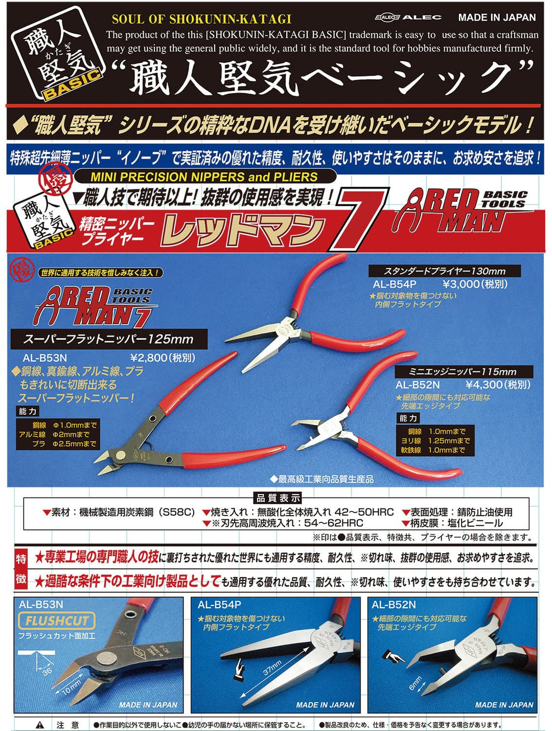 職人堅気 レッドマン7 精密ニッパー スタンダード プライヤー 130mm