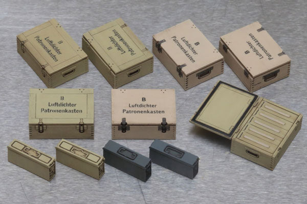 再販】1/35 ドイツ 7.92mm弾 木製・金属製弾薬箱セット(デカール付
