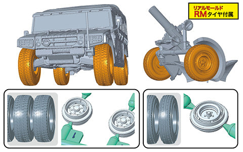 1/72 陸上自衛隊 重迫牽引車/120ミリ迫撃砲RT(2両/2門入り) 特別仕様(リアルモールドタイヤ付き)