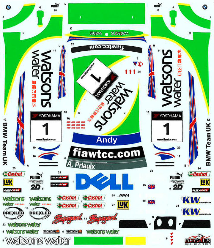 1/24 BMW 320si E90 2008 WTCC ブランズハッチ ウィナー 2006 WTCC マカオギアレース #1 デカール付属