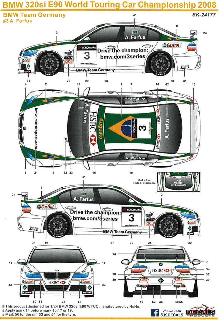 1/24 BMW 320si E90 2008 WTCC ブランズハッチ ウィナー BMW チーム ジャーマニー #3 アウグスト・ファルフス デカール付属
