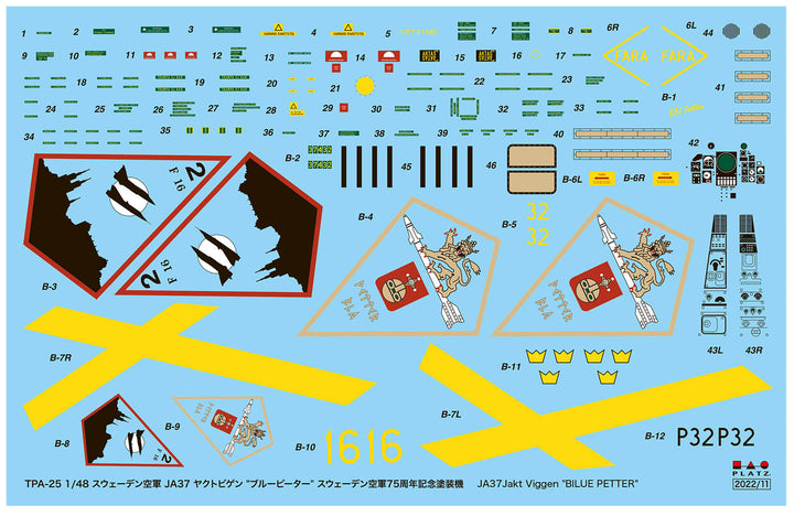 1/48 スウェーデン空軍 JA37 ヤクトビゲン "ブルーピーター" スウェーデン空軍75周年記念塗装機