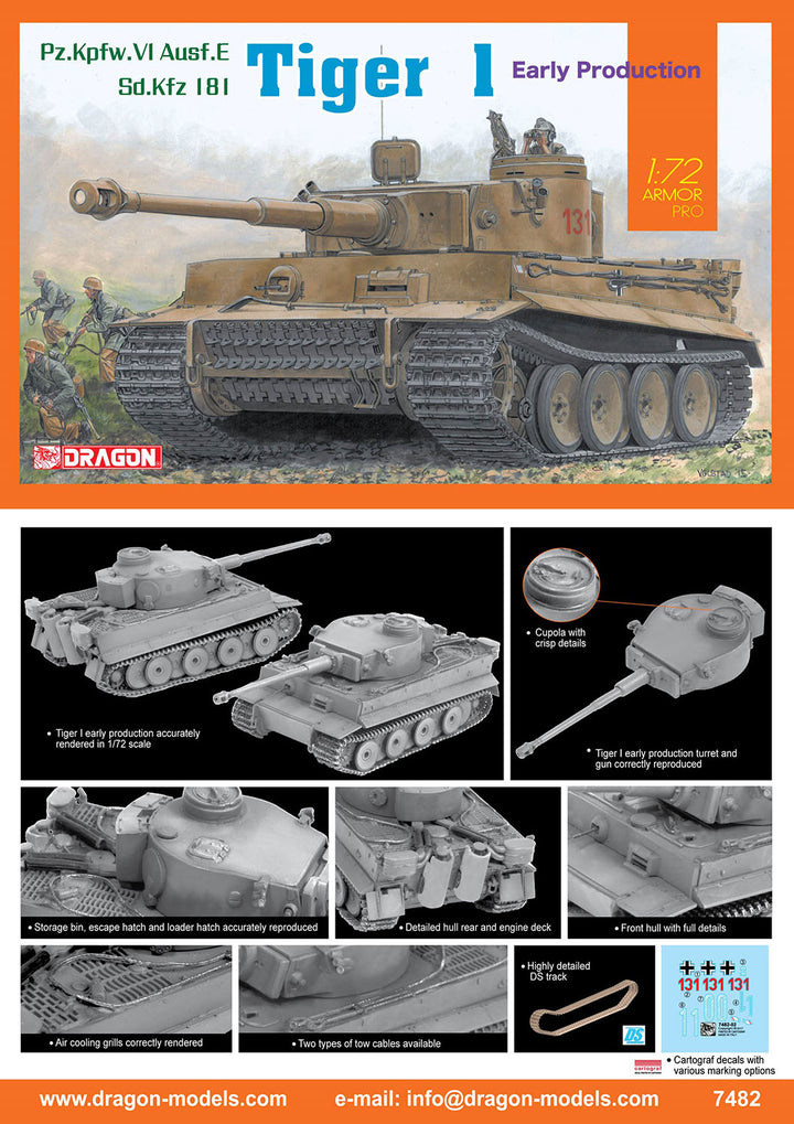 DRAGON(ドラゴン) WW.II ドイツ軍 Sd.Kfz.182 ティーガーI 初期生産型 1/72スケール 未塗装組立キット