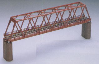 3031 単線ﾄﾗｽ形鉄橋（F）（赤）（れんが橋脚・2本付）